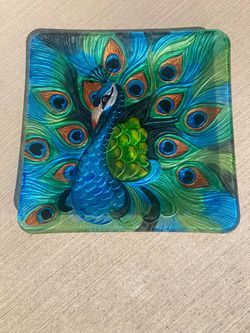 Decorative Peacock Tray,  New! 12X12 inches