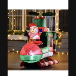 HOMCOM 5FT Christmas Inflatable Santa Claus Flying Helicopter with Built-in LED Lights, Outdoor Indoor Blow up Holiday Yard Decorations