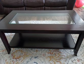 Dark Wood Coffee Table with Glass Top