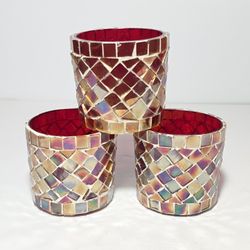 3 Mosaic Glass Candle Holders