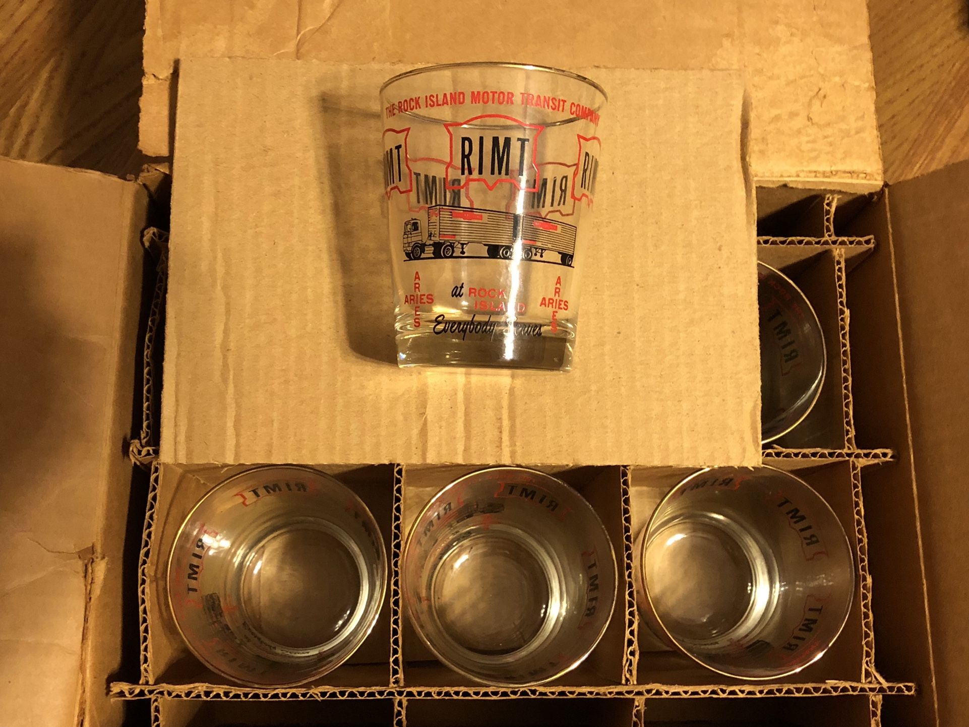 Case Of Vintage 1970 Brand New RIMT ROCK ISLAND Illinois Motor Transit. 18 Wheeler With Cab Rock Glasses. $40.00 For All