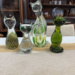 Vintage Mid Century Modern Murano Glass Set of 4 Cats 