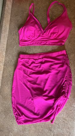 Brand New Pink Two Piece High Waist Bathing Suit With Bathing Suit Cover Attached Tummy Clincher