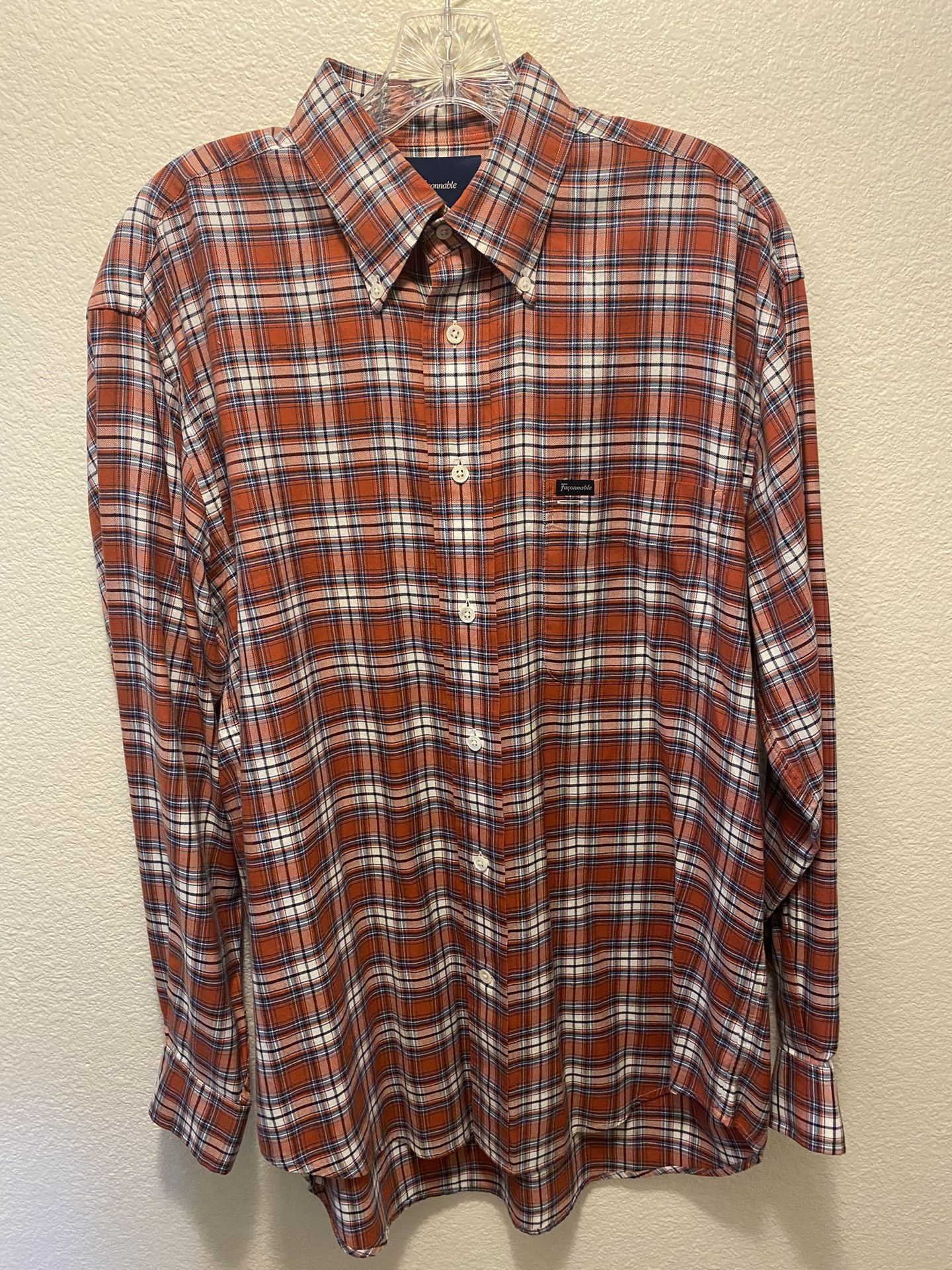 MENS FACONNABLE CLASSIQUE CASUAL PLAID LONG SLEEVED BUTTON DOWN SHIRT SIZE M 100% COTTON