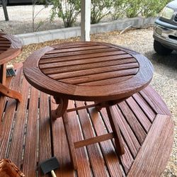 Refurbished Round Teak Patio Table Set