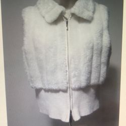 Essentials By Milano Women's Large Double Zip-up Sweater Vest Faux Fur White
