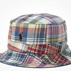 NEW Polo Ralph Lauren [L/XL] Men's Reversible Pony Logo Bucket Hat,   2 for 1 (Plaid on 1 side/ Navy on the other) 