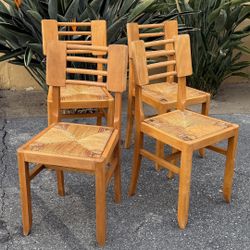 1950’s French Rush and Oak Dining Chairs