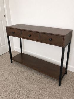 Like-New Modern Walnut Brown Console Table with 3 Drawers & Shelf – 51”