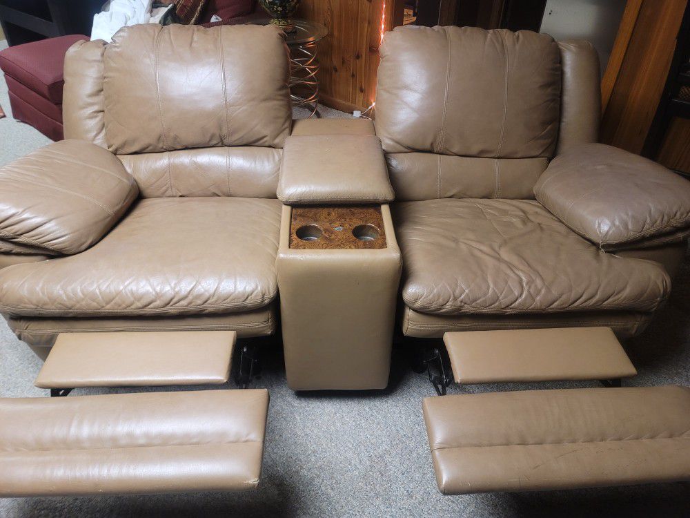Beautiful Faux Leather Double Reclining Chairs With Storage & Cup Holder