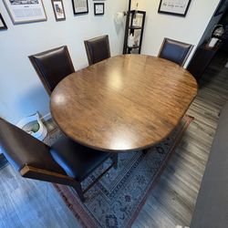 Expandable Oval Dining Table Set + 4 Chairs (Solid Wood)