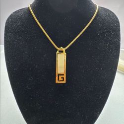 Givenchy Vintage Necklace Logo Bar Gold Authentic 15 in