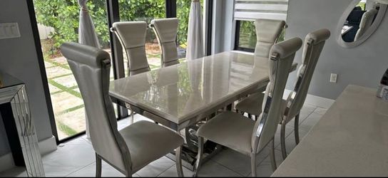 Dining Table With 6 Chairs Marble Top