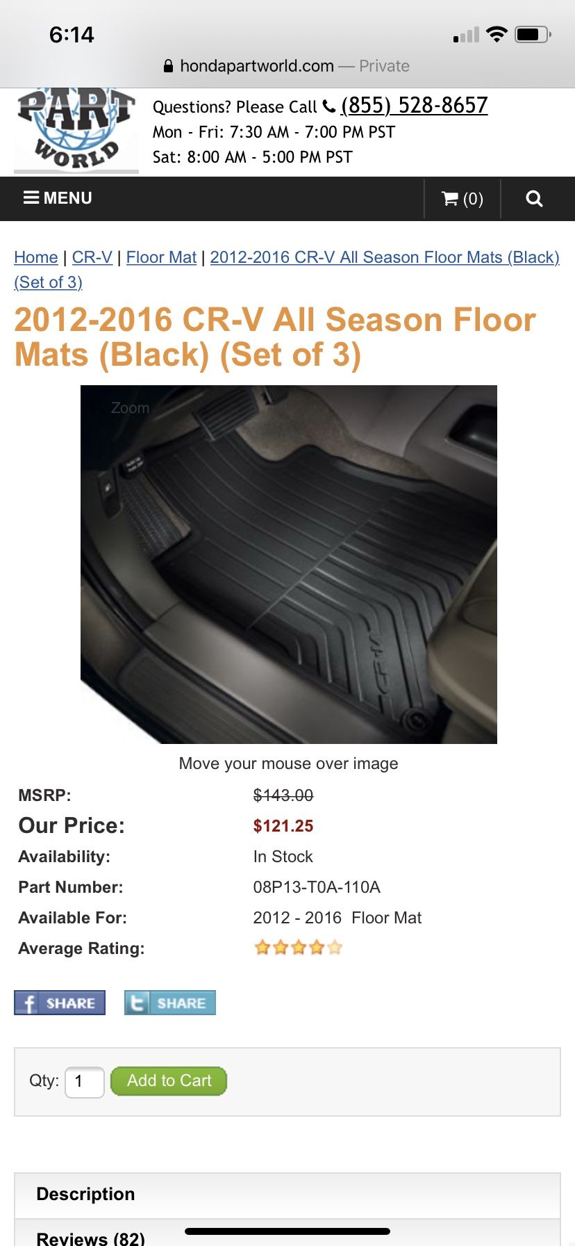 2012-2016 CR-V All Weather Floor Mats