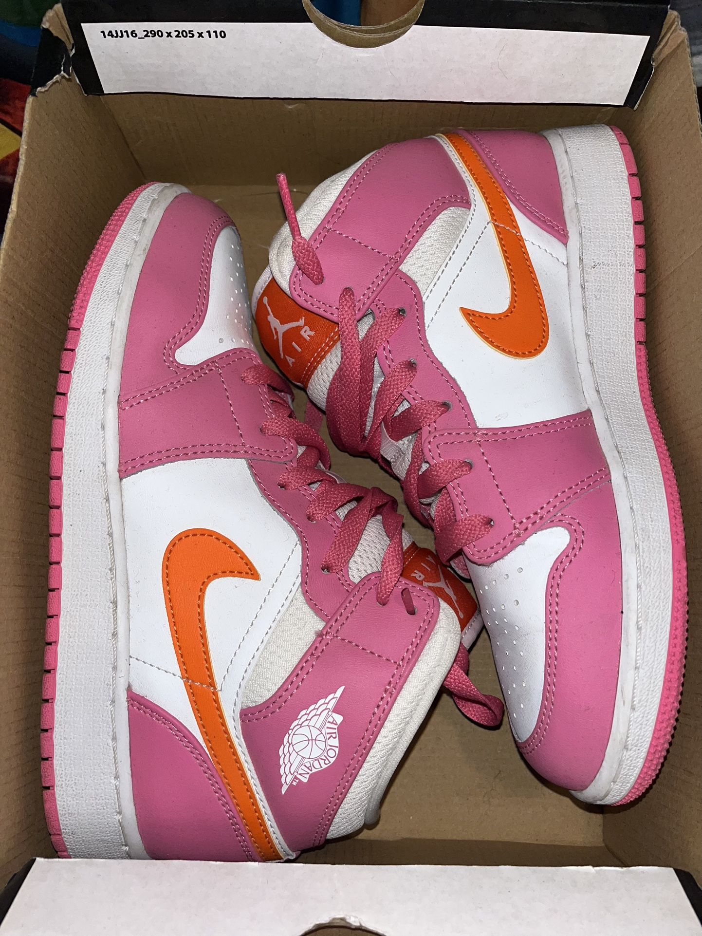 Jordan 1 Mid Pink/orange - Size 5.5 (fits Women’s 7) - Worn Once- Like New