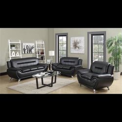 Modern Style Black Leather Couch Set