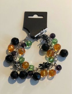 New Halloween Beaded Bracelet with Spider Charms.