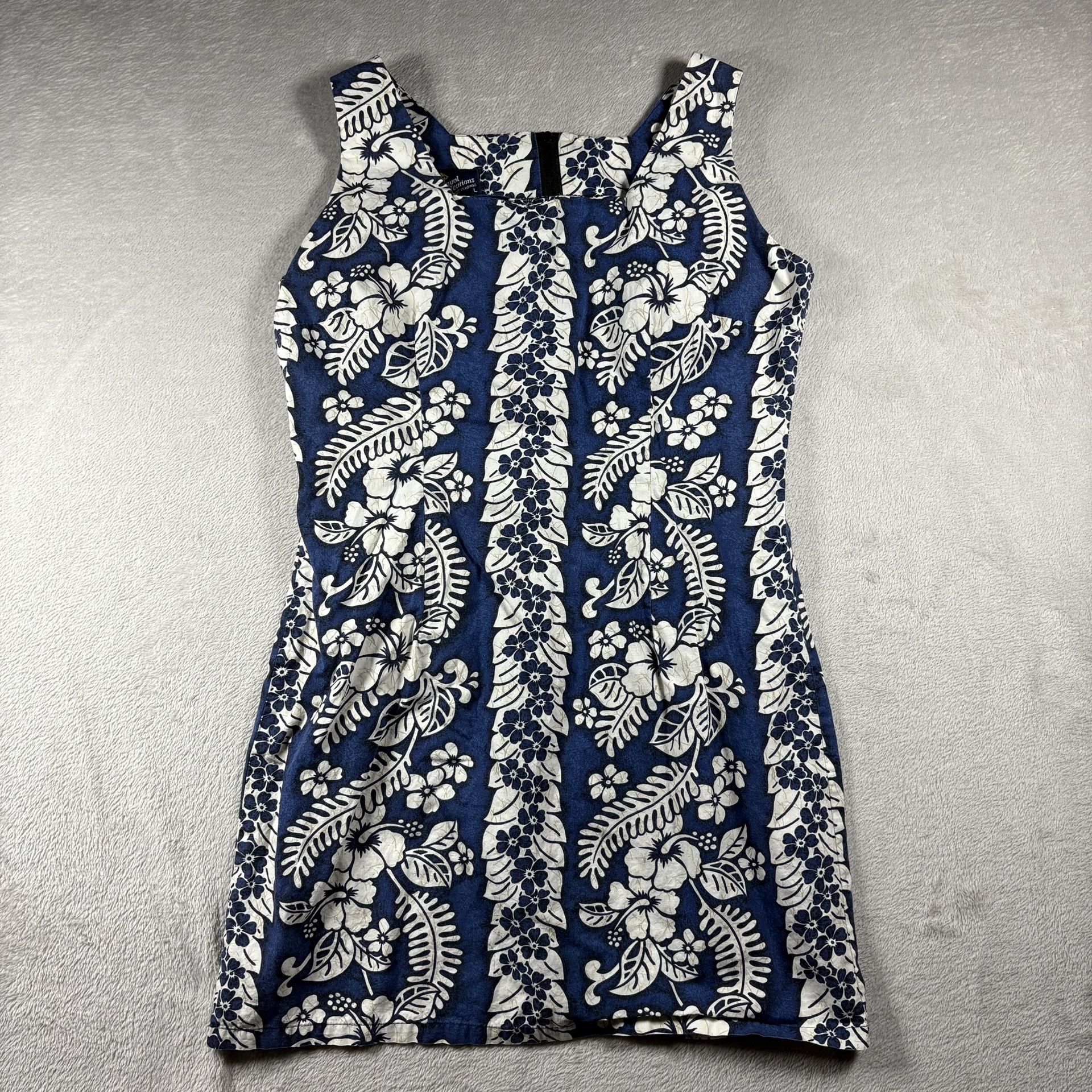 Royal Creations Hawaii Women’s L Blue Hibiscus Floral Cotton Mumu Dress #112