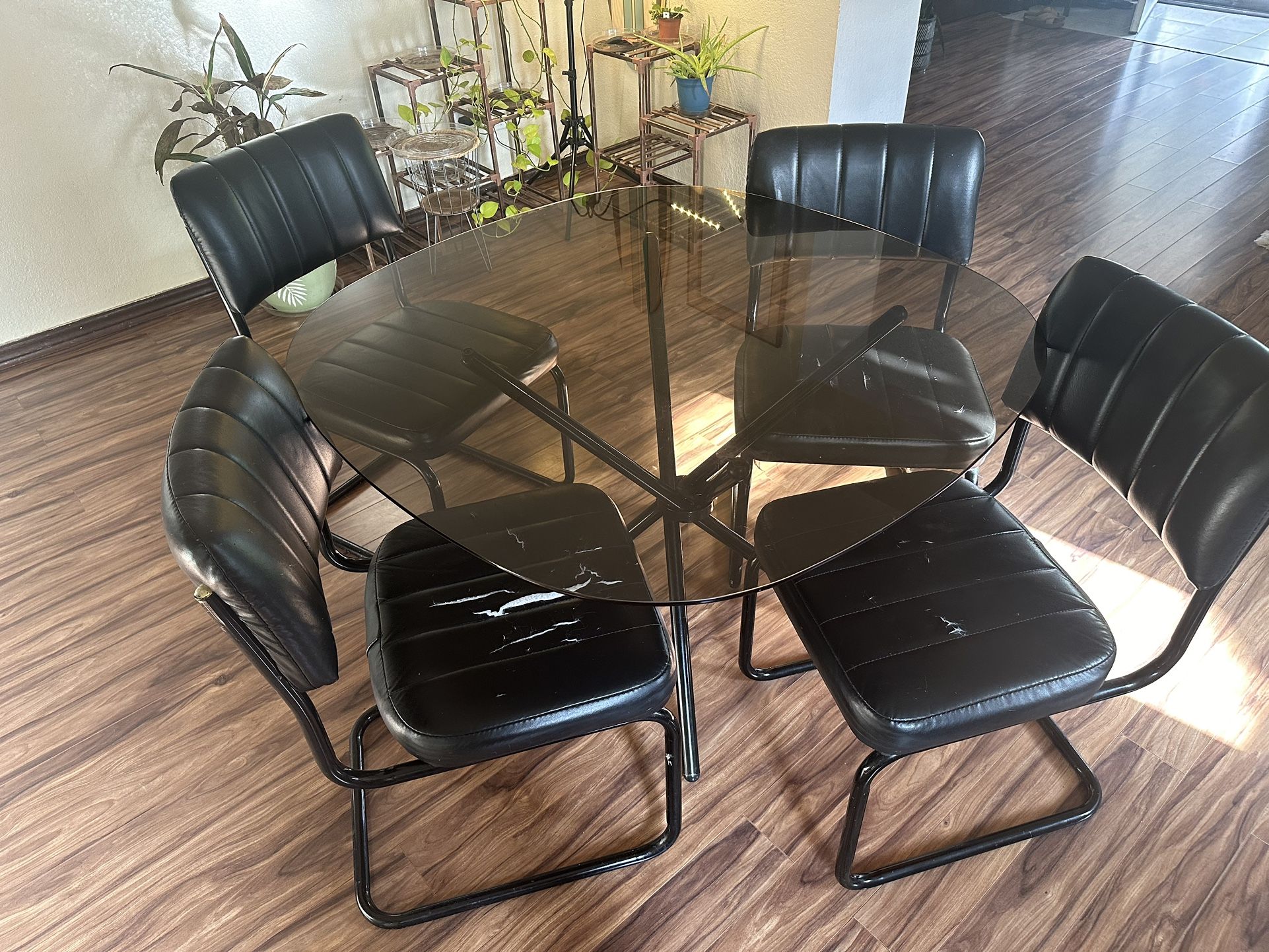 Black Mid Century Glass Dining Table