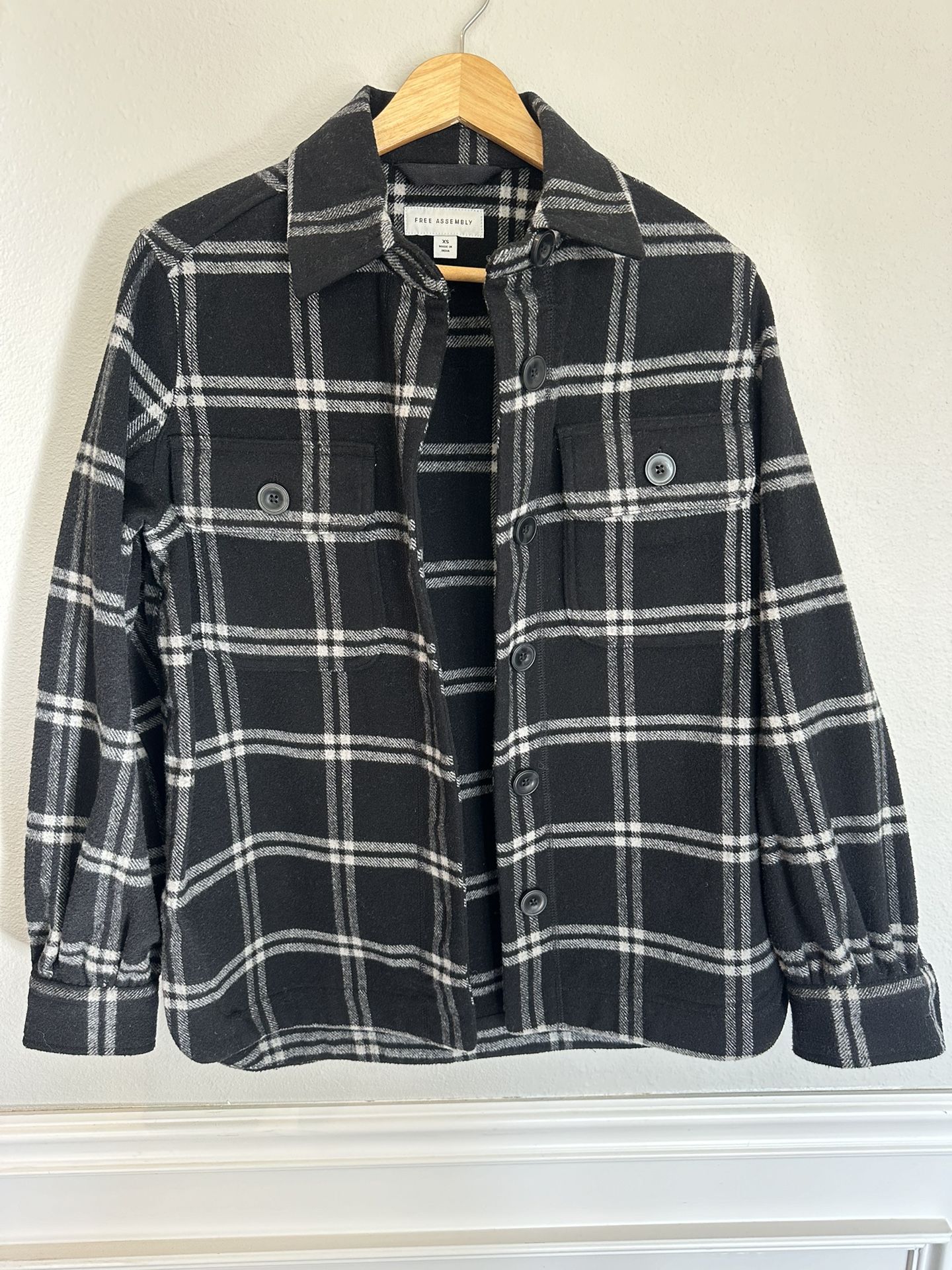 Womens Black And White Plaid Button Up Shirt Jacket Shacket