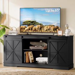 Farmhouse TV Stand for 55 60 65 Inch TV, Entertainment Center with Storage & Sliding Barn Doors, Easy Assembly, Modern Mid Century Media TV Console Ta