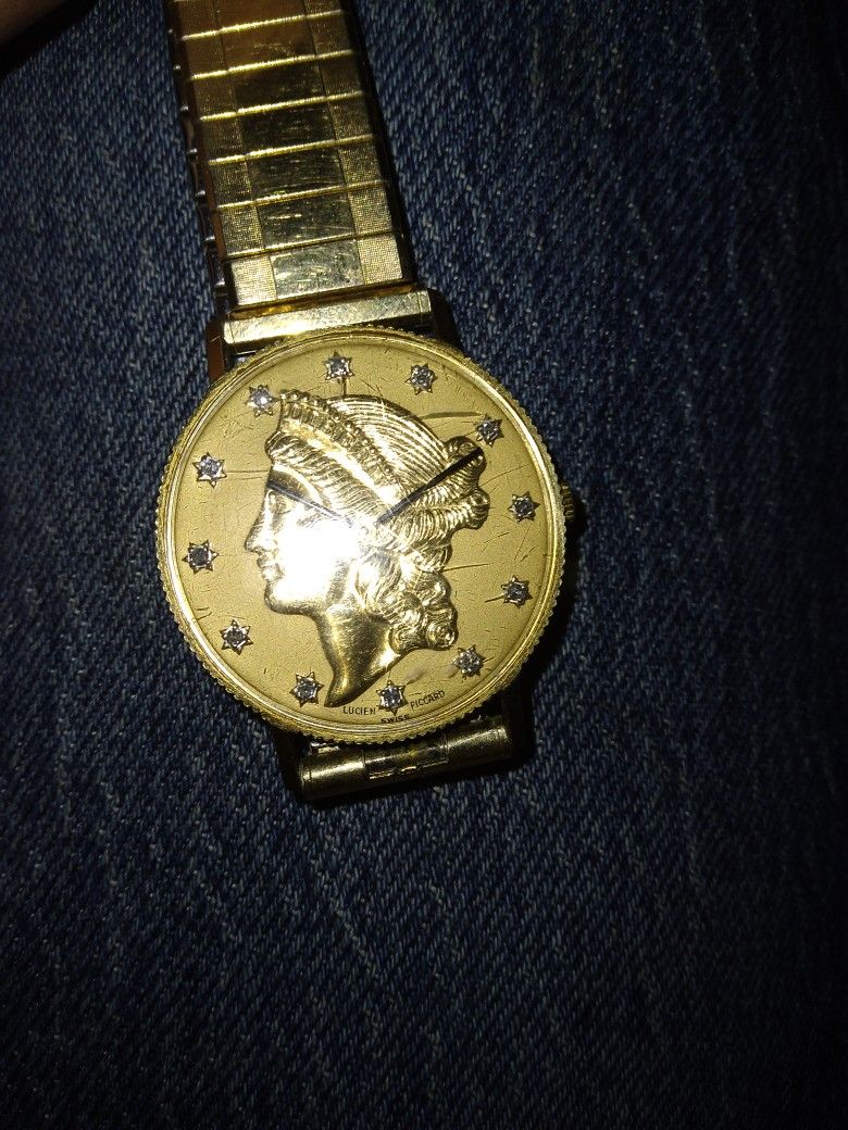 14k Gold Lucien Piccard Swiss Gold Coun With Diamonds Watch
