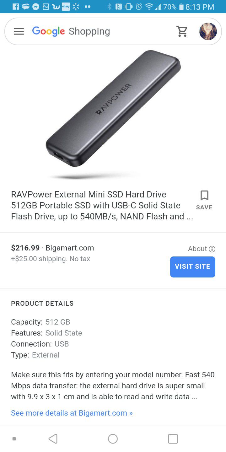 RAVPower External Mini SSD Hard Drive 512GB Portable SSD with USB-C Solid State Flash Drive, up to 540MB/s, NAND Flash and ...