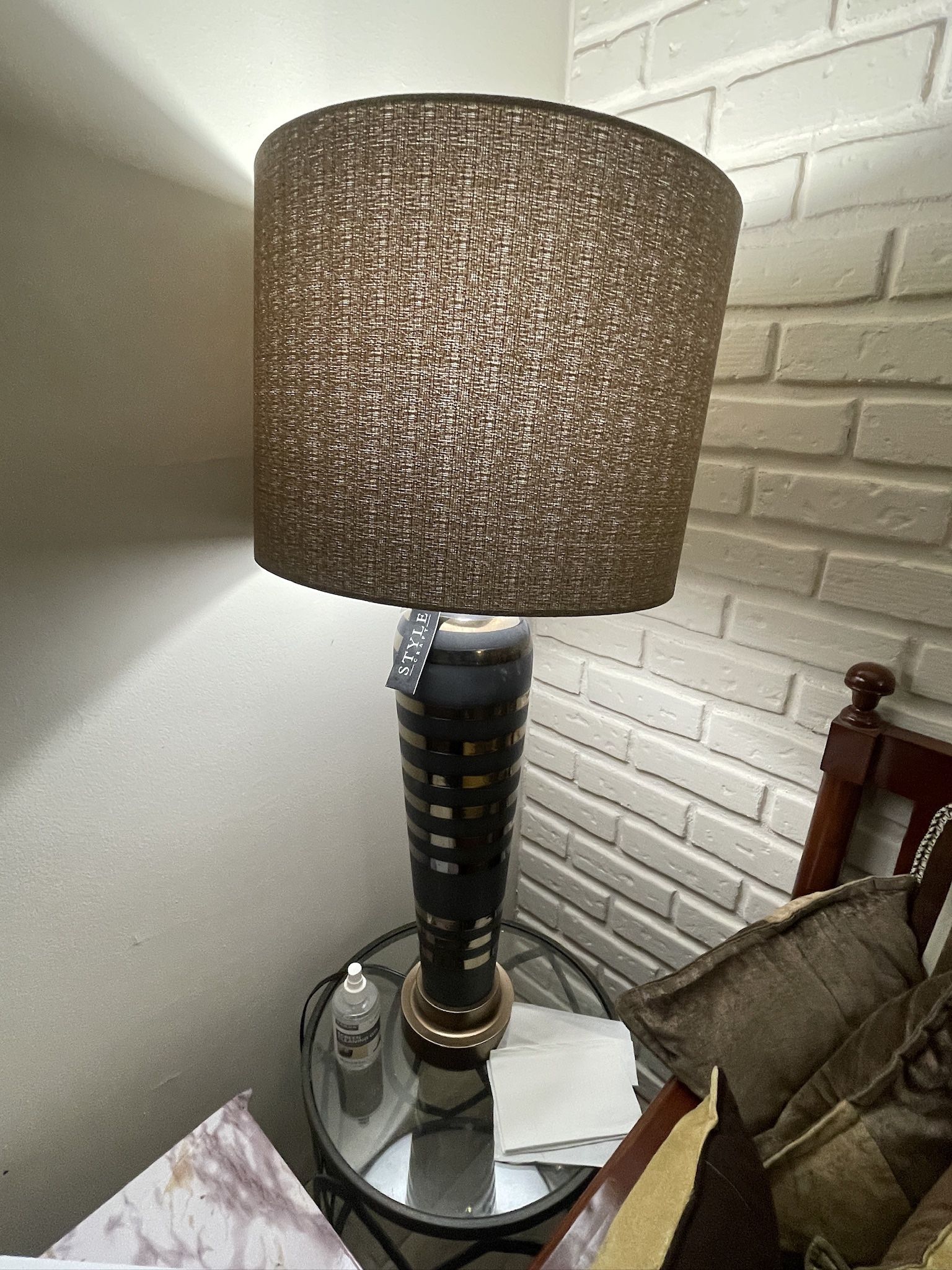 StyleCraft Home Collection 38-in Brushed Brass 3-Way Table Lamp with Fabric Shade