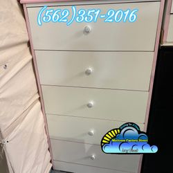 White Pink Five Drawer Jumbo 1 Knob Dresser Cajonera Comoda 