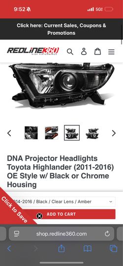 2014-2016 Toyota Highlander headlight assembly
