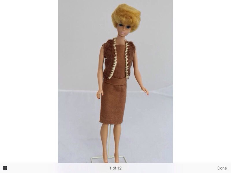 Vintage White Ginger Bubble cut Barbie Ponk lips with box, 4 dresses, Heels & purse