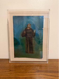 Vintage Saint Francis of Assisi Painting on Copper Sheet – Framed Religious Folk Art