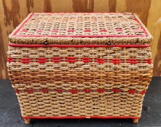 Woven Wicker Footed  Sewing Basket - Mid-Century Vintage
