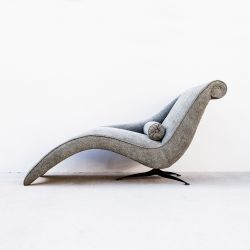 Vintage Italian Modern Sculptural Chaise Lounge in Gray Green Boucle