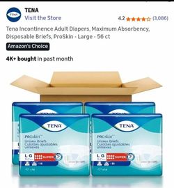 Tena Incontinence Adult Diapers, Maximum Absorbency, Disposable Briefs, ProSkin - Large - 56 ct... NEW IN BOX