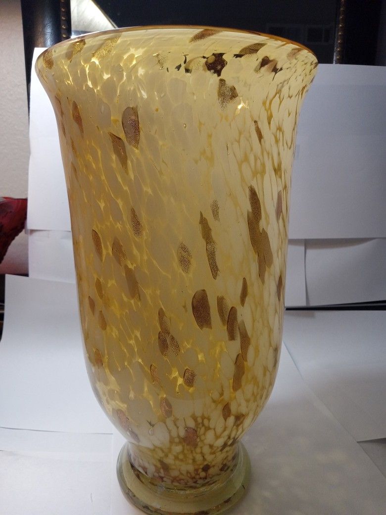 Vintage Murano MAESTRI VETRAI Italy Azzurra Animal Print  Orange Yellow Vase 