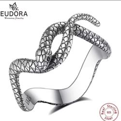 925 Sterling Silver Crawling Snake Adjustable Ring 