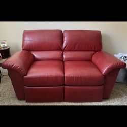 Red Leather La-Z-Boy Reclining Loveseat