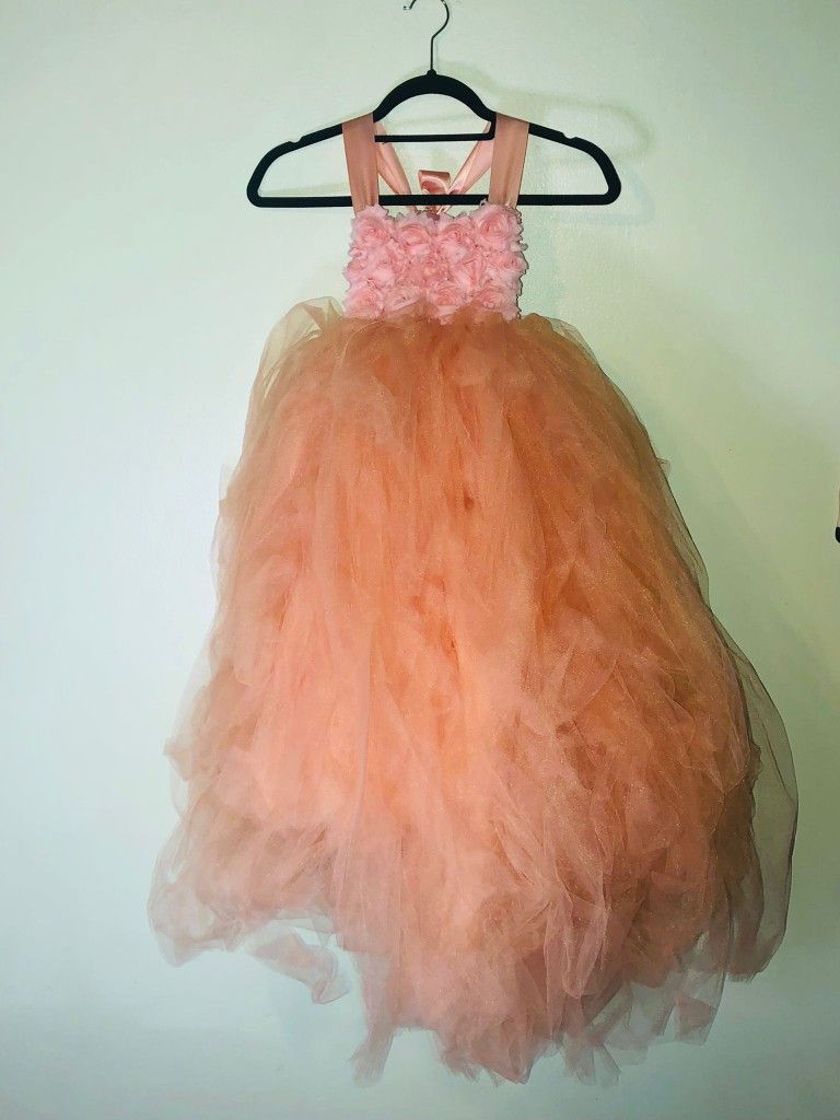  Flower Girl Tulle Ballgown, Peach, Size Small /Medium 