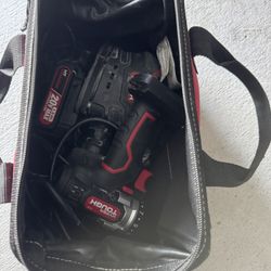 Hyper Tough Sander And Cordless Drill With Charger In A Husky To A Bag