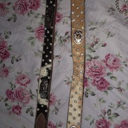 Real Leather Chrome Gold Belts 