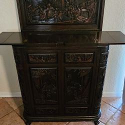 Antique Hand Carved Dry bar Mid Century 
