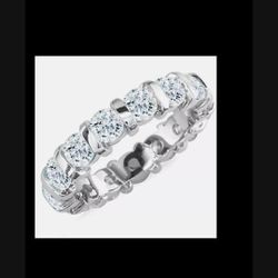 3.77 Ct Vvs1 Ice White Round Moissanite Diamond Wedding Ring 925 Silver Size 7.5 & 8 
