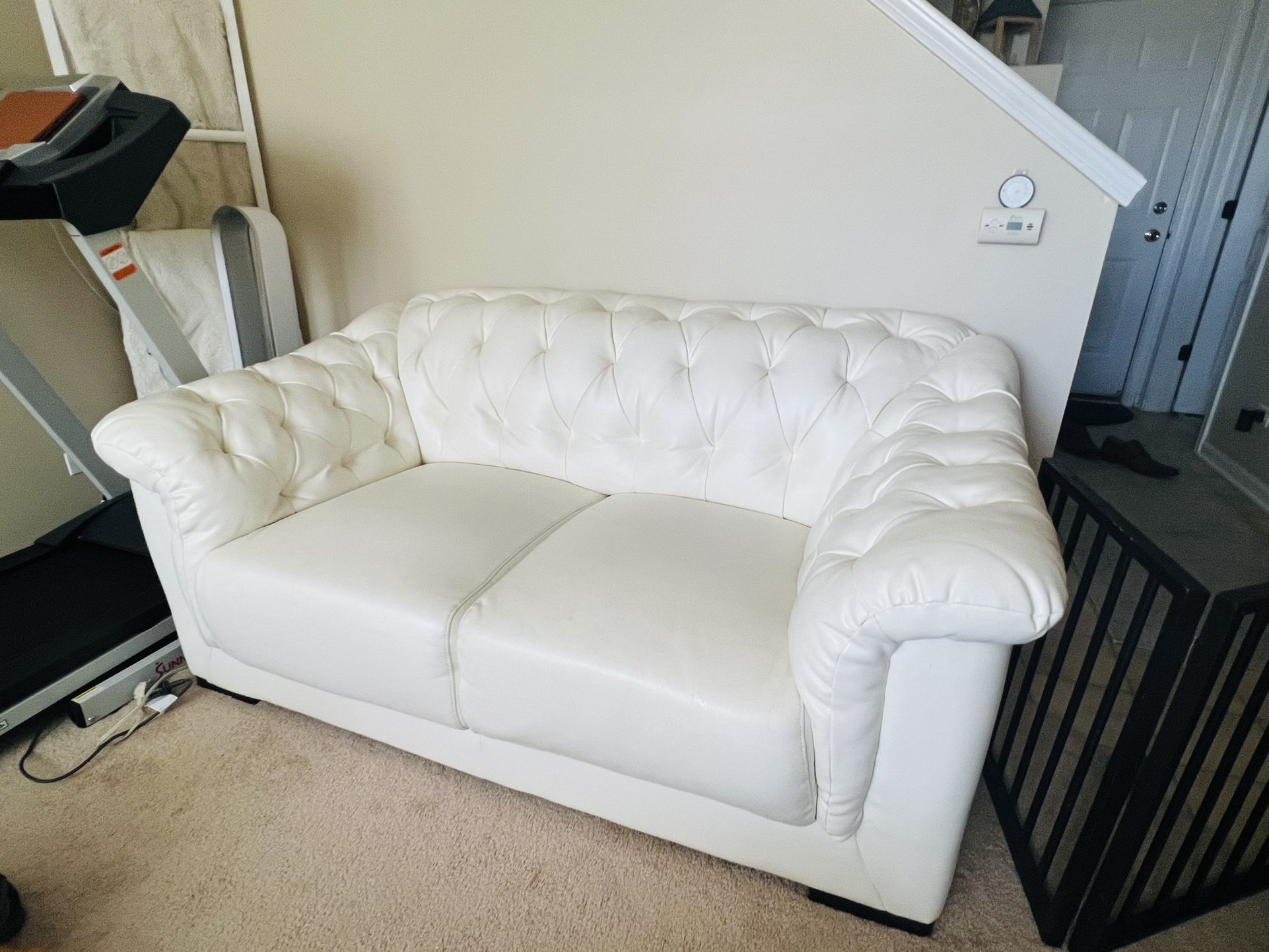 2 Tufted White Leather Couches