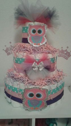 Owl theme diaper cake