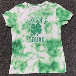Girls size 10/12 shimmery lucky clover squad St Patrick’s Day tie dye shirt