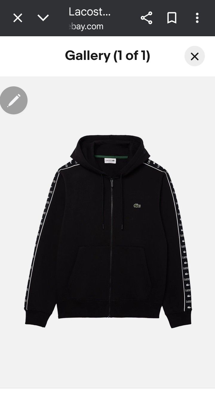 NEW LACOSTE MEN'S LOGO STRIPE ZIP-UP HOODIE IN BLACK JACKET! 🐊👕 