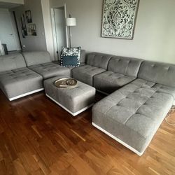 MODERN BROWN & BEIGE FABRIC MODULAR SECTIONAL SOFA