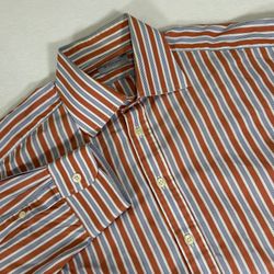 Burberry London Men’s 16.5/42 Orange Blue Striped Button Up Long Sleeve Shirt