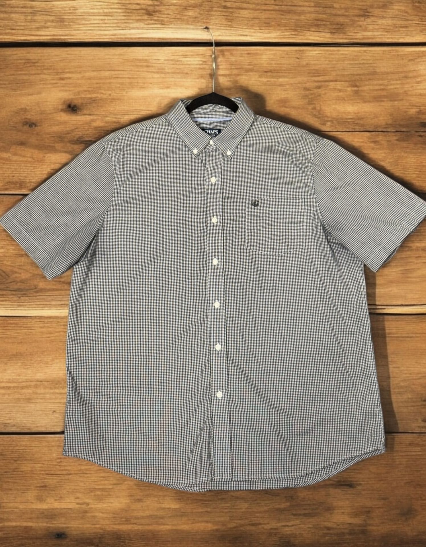 Ralph Lauren Chaps Mens X-Large Shirt Short Sleeve Button-Down Blue Plaid Check